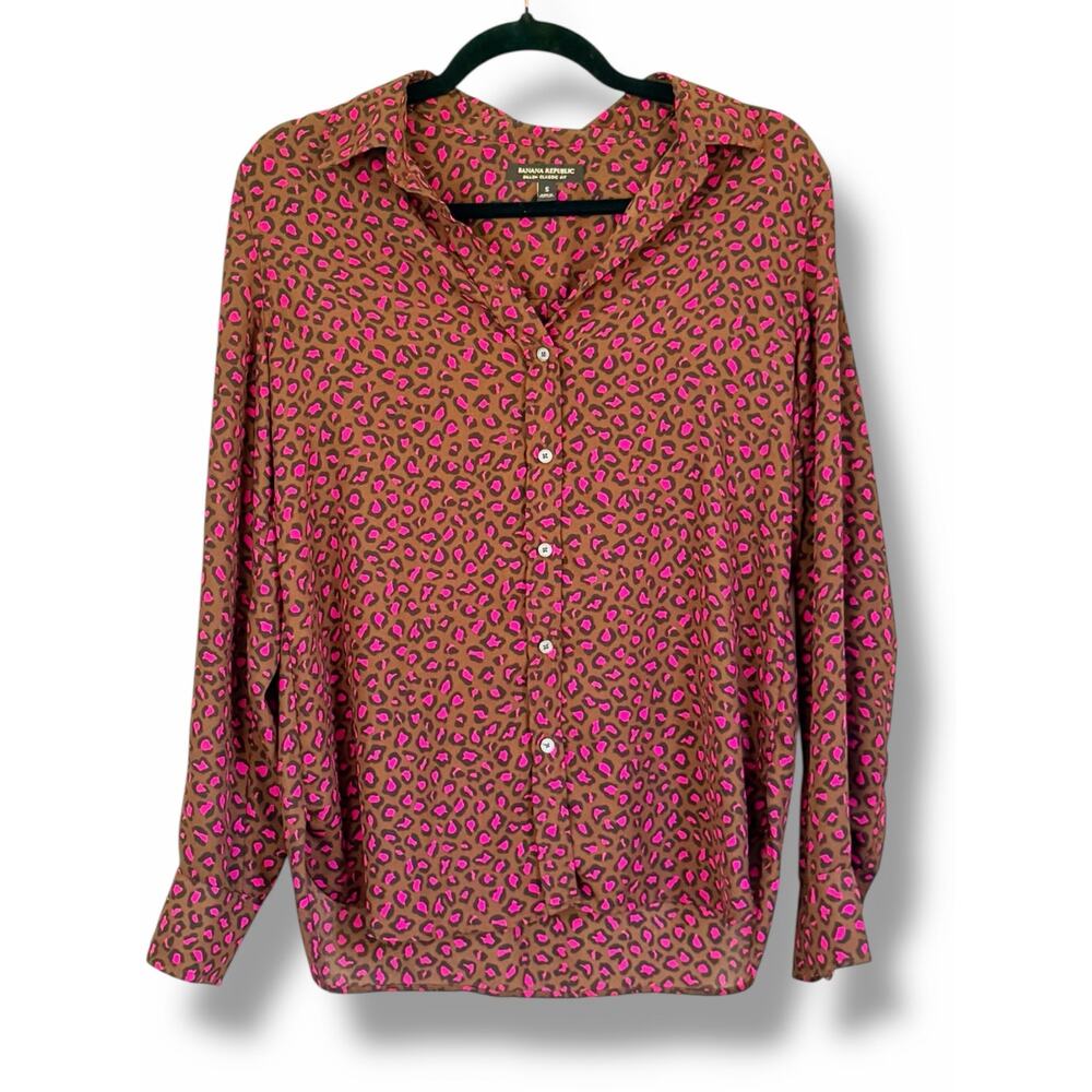 Banana Republic Dillon Button Up Leopard Print Workwear Blouse Size Small - Picture 3 of 9